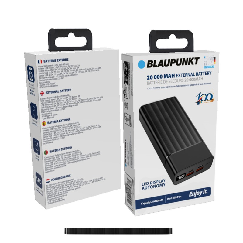 Blaupunkt - Batterie externe 10000 mAh, affichage LED, 2 ports USB