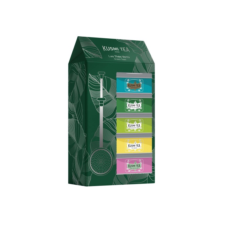 Les Thés verts bio - Coffret 5 boîtes + pince à thé - 100gr - KUSMI TEA