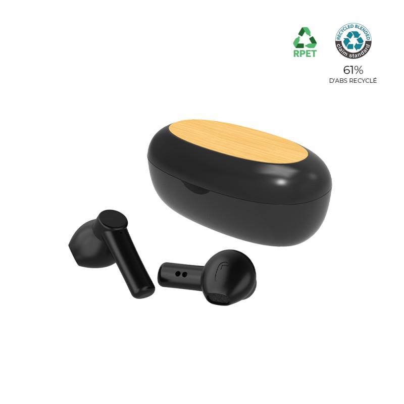 Ecouteurs Bluetooth ABS recyclé et bambou FSC - BLUETECH